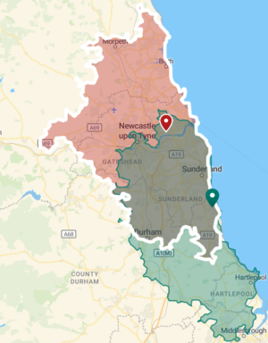 Areas we cover map showing radius of working areas in the North East